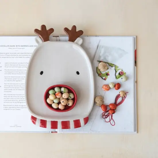 Hello Honey&reg; 9.75" Reindeer Head Stoneware Platter & Red Nose Dish Set {3}