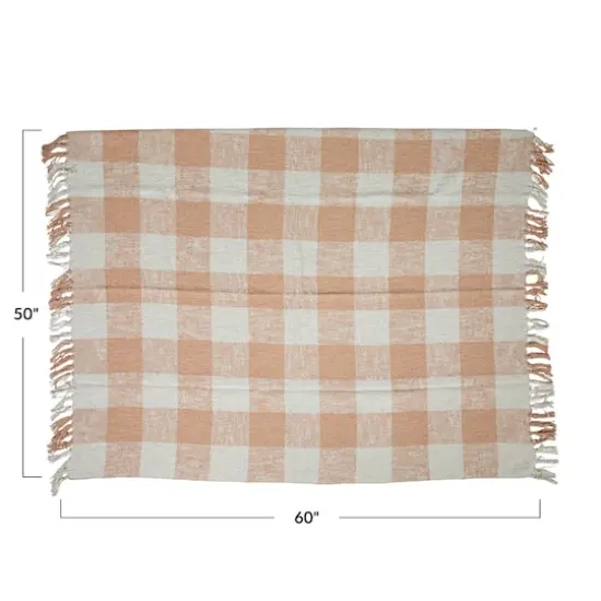 Hello Honey® Blush & Cream Plaid Hand-Woven Cotton Throw with Fringe {6}