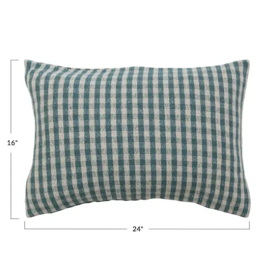 Hello Honey&reg; Gingham Woven Recycled Cotton Blend Lumbar Pillow Cover Teal/White {4}