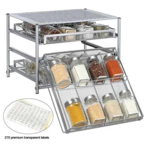 NEX™ 3-Tier 24-Bottle Metal Spice Rack with Drawer Organizer {5}