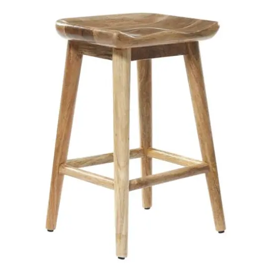 Brown Wood Contemporary Stool, 24" x 17" x 14" {1}