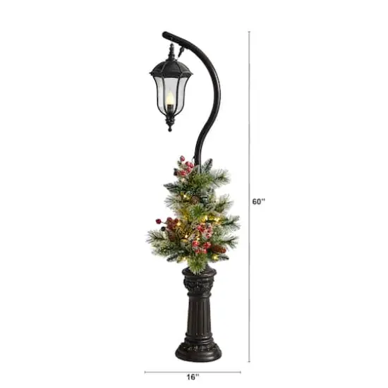 5ft. Pre-Lit LED Holiday Decorated Lamp Post With Greenery & Berries {3}