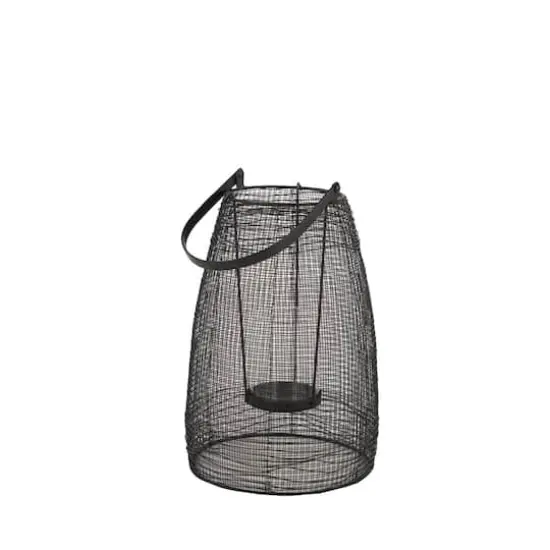 Black Iron Modern Candle Holder Lantern, 13" x 8" x 8" {5}