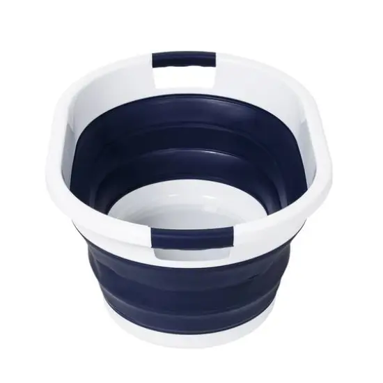 Honey Can Do 24" Collapsible Rubber Laundry Basket Set Blue and White {7}
