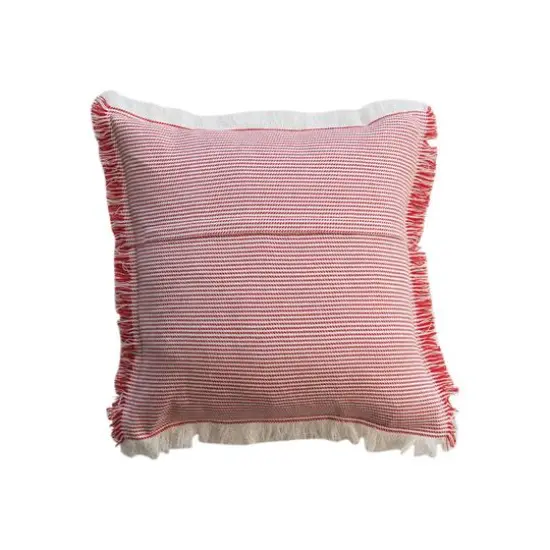 Hello Honey&reg; 18" Red & White Woven Stripes Throw Pillow with Fringe Edges {4}