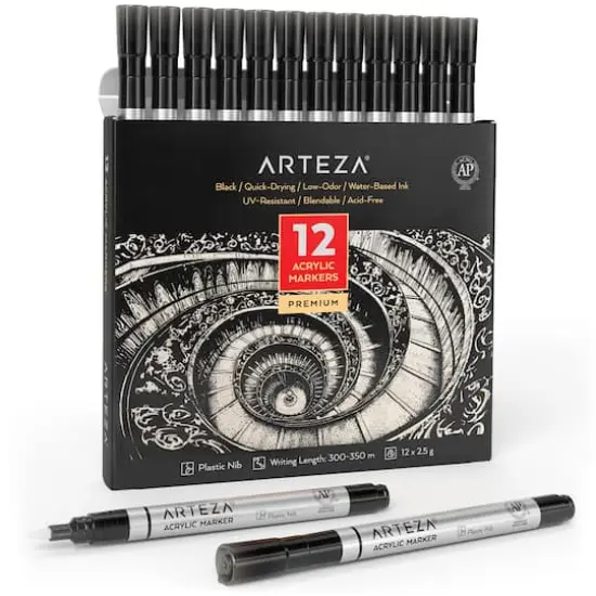 Arteza&reg; Black Extra Fine Acrylic Paint Markers, 12ct. {1}