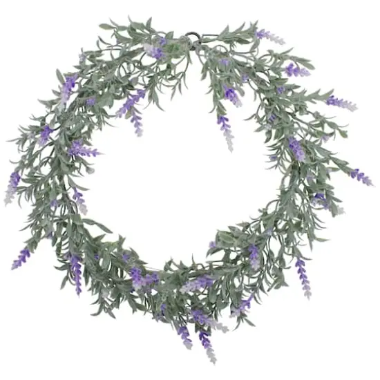 16" White LED Lighted White & Purple Lavender Artificial Spring Wreath {1}