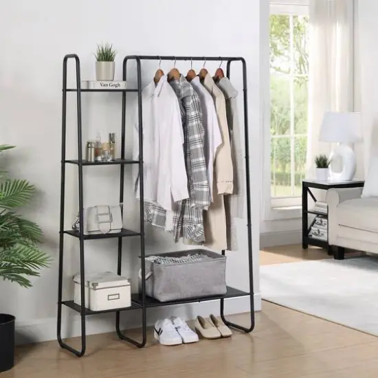 SunnyPoint 4-Tier Shelf Garment Rack Black {4}