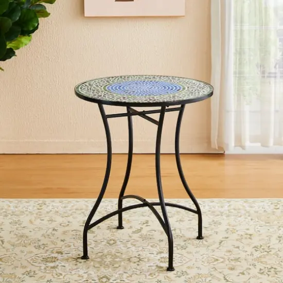 Glitzhome&reg; 28" Green Outdoor Metal Folding Bistro Table with Ceramic Tile Top {9}