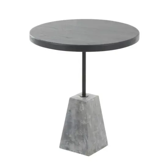 22.5" Black & Gray Wood Accent Table with Marble Pyramid Base {9}