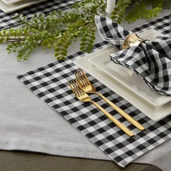 DII&reg; Reversible Gingham & Buffalo Check Placemat Set, 4ct. Black/White {8}