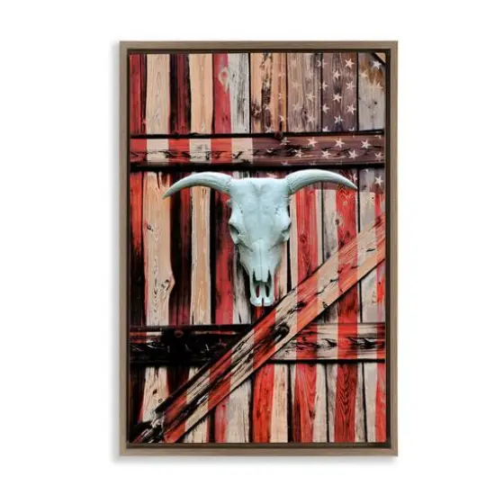 Stupell Industries Patriotic Cow Skull Floater Framed Art Brown {1}