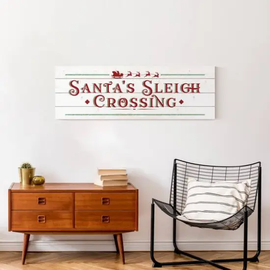 Santas Sleigh Crossing Wood 36x12 Canvas Wall Art {6}