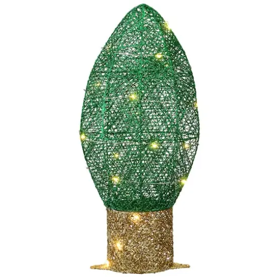 20" Pre-Lit Green Christmas Light Bulb Decoration {1}