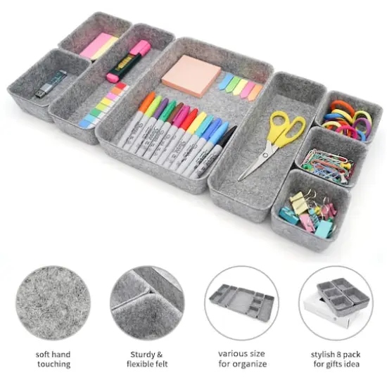 Welaxy Felt 8 Piece Drawer Organizer Tray Set Gray {4}