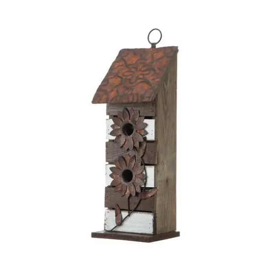 Glitzhome&reg; 14.5" Brown & White Pallet Distressed Birdhouse {1}