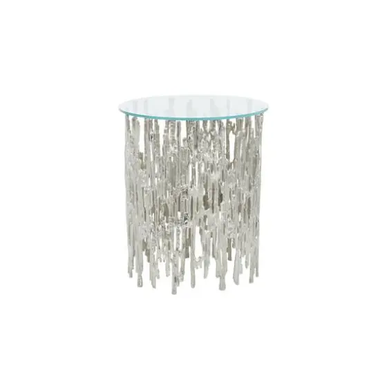 21" Silver Aluminum Accent Table with Glass Tabletop {7}