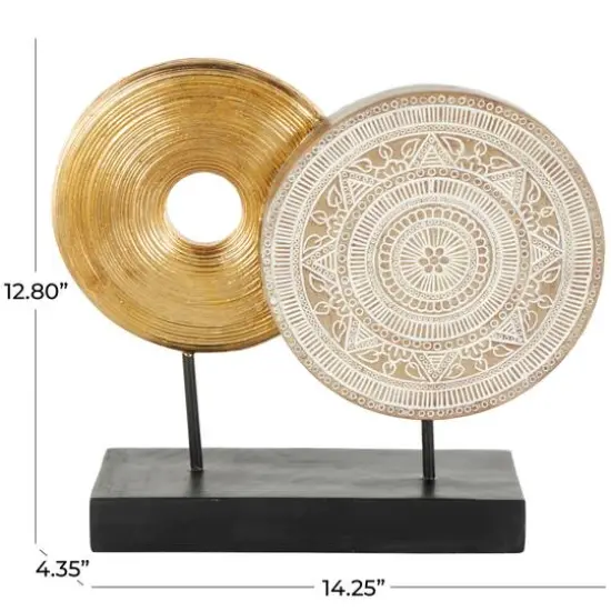 13" Gold Geometric Sculpture with Black Rectangular Base {8}