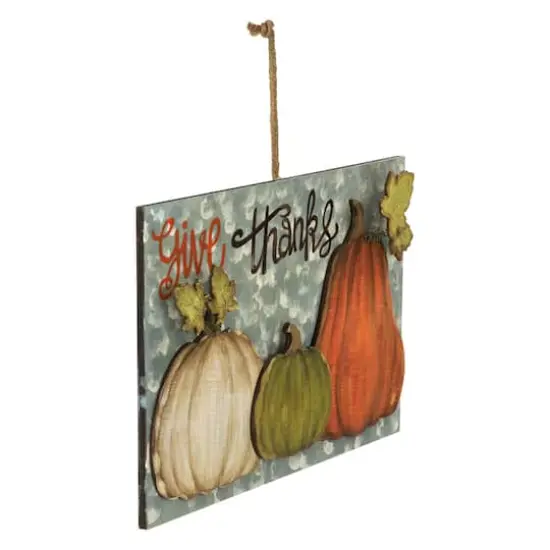 16.5" Give Thanks Fall Harvest Pumpkin Wall Sign {3}