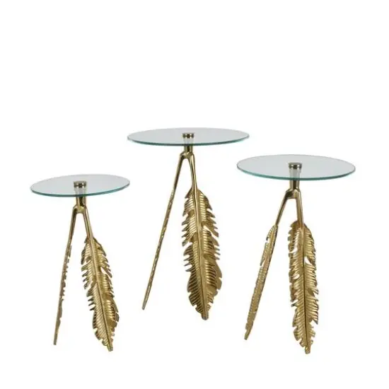 Gold Aluminum Metal Leaf Accent Table Set {9}
