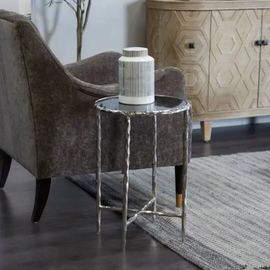 22" Aluminum Accent Table with Shaded Glass Top Silver {7}