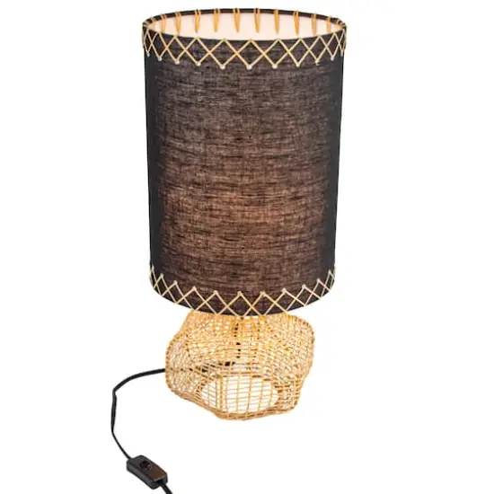 Hello Honey&reg; 21.5" Natural and Black Boho Woven Cane Table Lamp with Linen Shade {1}