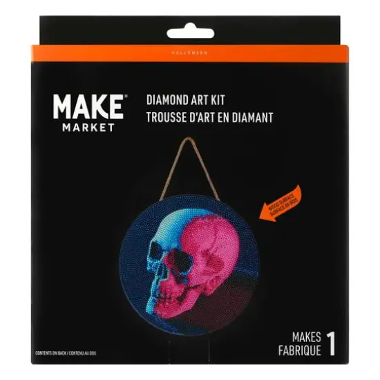 8" Neon Skull Round Wood Plaque Diamond Art Kit by Make Market&reg; {1}