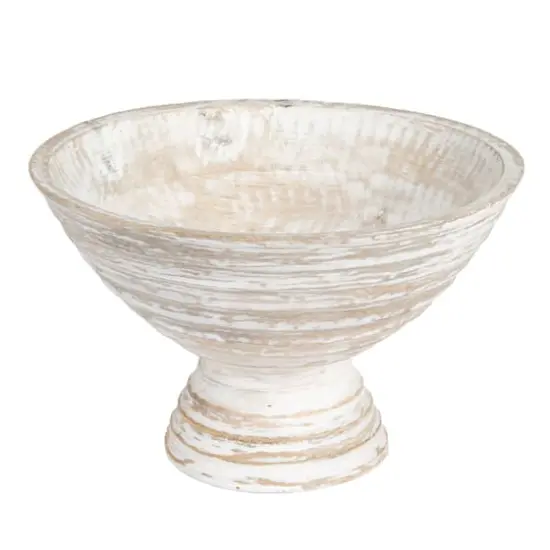Hello Honey&reg; 9.75" Ridged Mango Wood Footed Bowl White Wash {1}