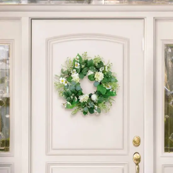 24" White Spring Hydrangea & Dogwood Floral Wreath {6}