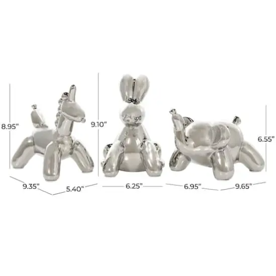 Ceramic Balloon Animals Tabletop Sculpture Set Silver {8}