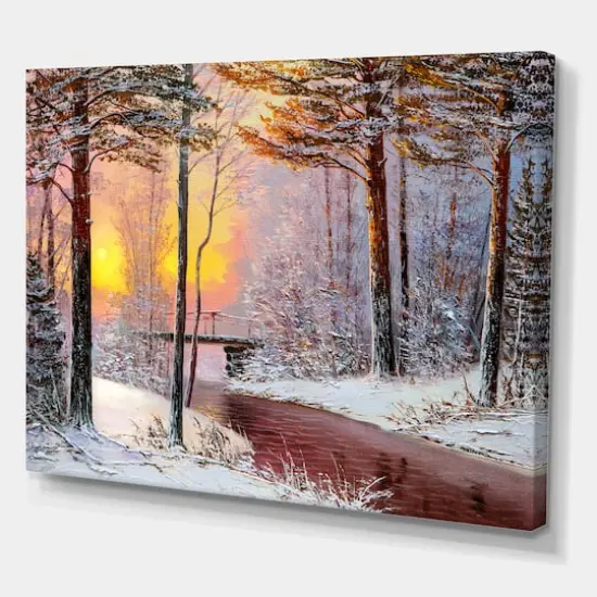 Designart Christmas Forest with River & Trees IV Traditional Canvas Wall Art {5}