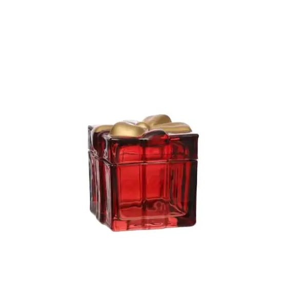 4.5" Burgundy Gift Box Glass Decorative Container by Ashland&reg; {1}