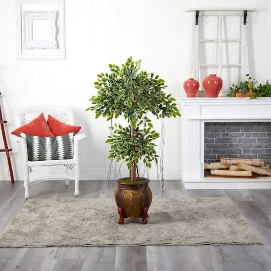 5ft. Variegated Ficus Artificial Tree in Footed Planter {4}