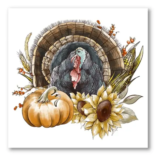 Designart Thanksgiving Vintage Turkey, Sunflowers & Pumpkin Farmhouse Canvas Wall Art {5}