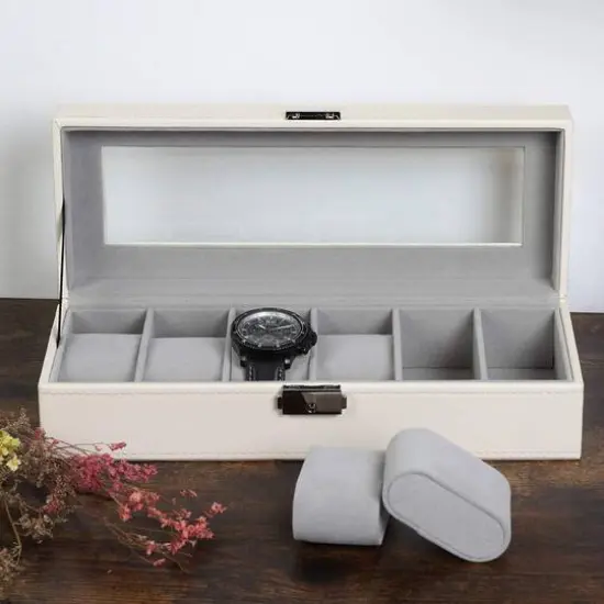 Rice White Hexa Leather Watch Box {8}