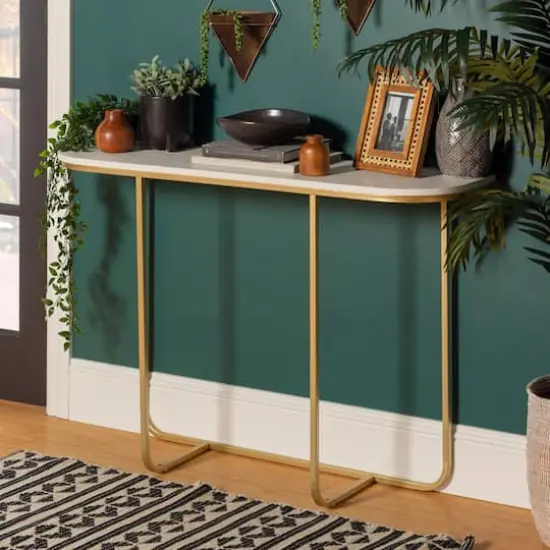 Walker Edison Faux White Marble/Gold Modern Curved Entry Table {4}