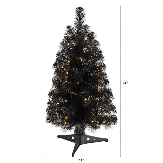 2ft. Pre-Lit Black Artificial Christmas Tree, Warm White LED Lights {3}