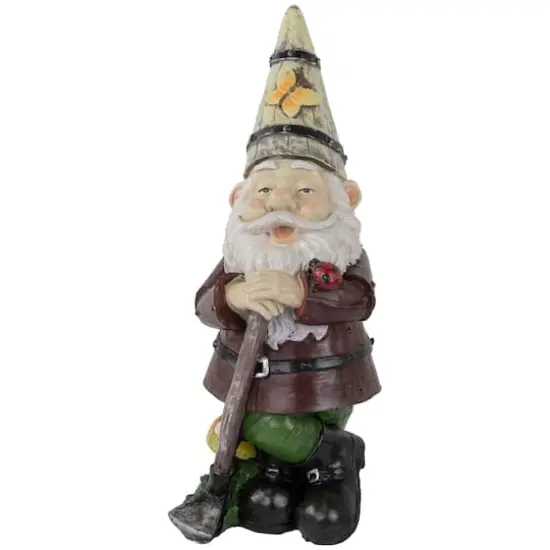 15.25" Gnome with Butterfly & Ladybug Outdoor Garden Statue {1}