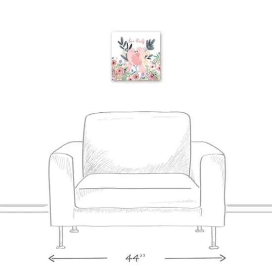 Two Love Birds And Flowers 12" x 12" Canvas Wall Art {6}
