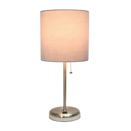 Creekwood Home 19.5" Oslo USB Port Table Lamp Brushed Steel/Gray Shade {5}