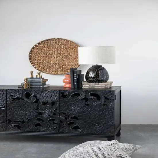 Hello Honey® 22" Black and White Dotted Stoneware Table Lamp with Linen Shade {8}