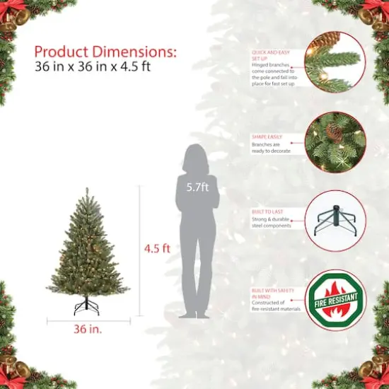 4.5ft. Pre-Lit Fraser Fir Artificial Christmas Tree, Clear Lights {6}