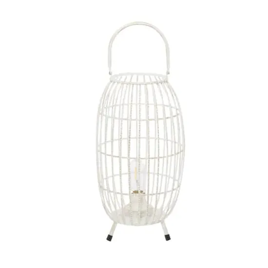 White Iron Modern Candle Holder Lantern, 16" x 9" x 9" {7}