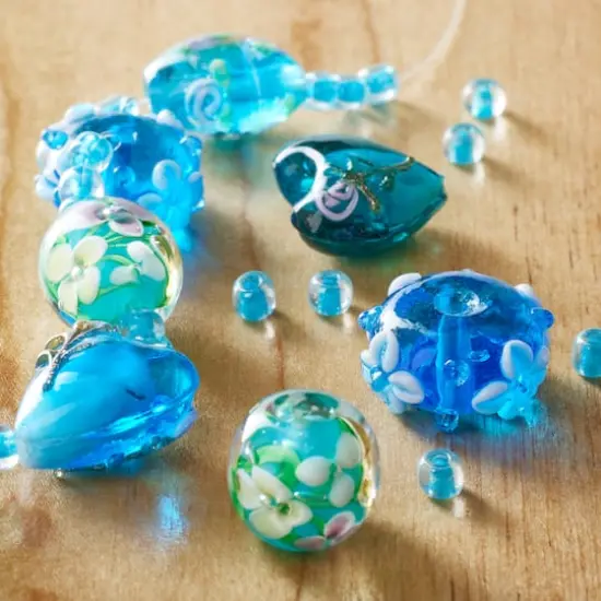 Aqua Heart & Flower Lampwork Glass Beads by Bead Landing&trade; {3}