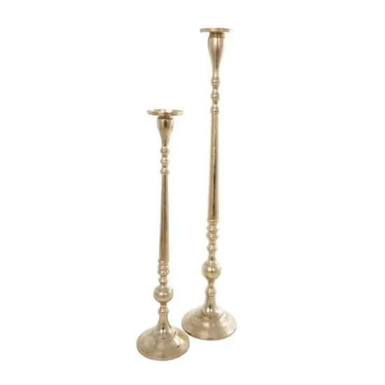 Gold Aluminum Tall Pillar Candle Holder Set {1}