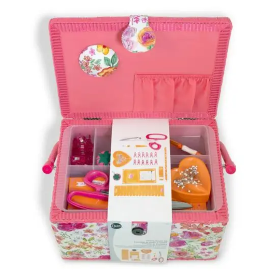 Dritz&reg; Pink Floral Large Sewing Basket Kit {5}