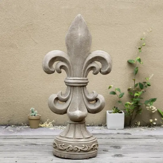 Glitzhome&reg; 27" Standing Fleur-de-Lis Garden Statue Concrete {4}