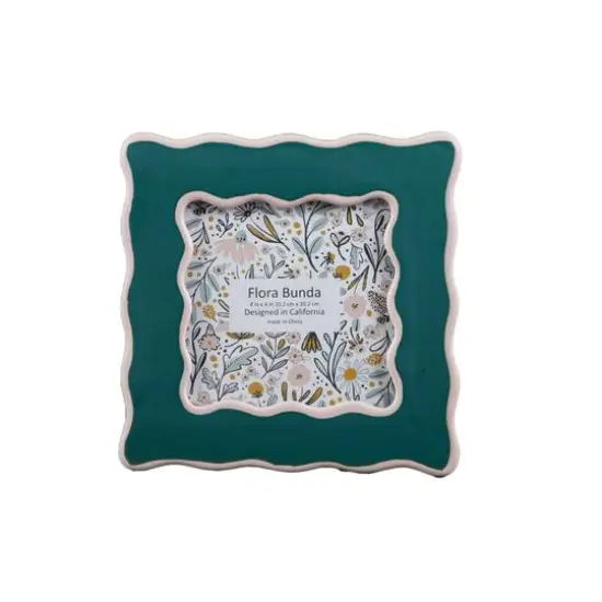 Flora Bunda&reg; 4" x 4" Two Tone Teal Wavy Ceramic Frame {1}