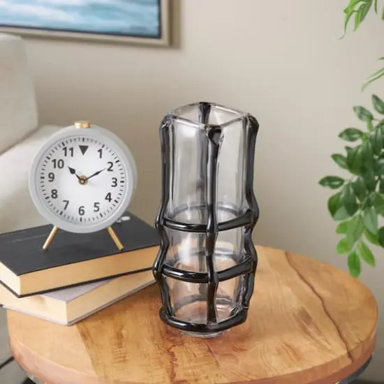 Black Recycled Glass Vase with Glass Framing {3}