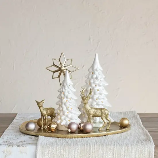 Hello Honey&reg; 10.25" Cream Stoneware LED Tree with Cut-Outs & Iridescent Finish {3}